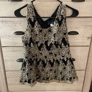 Francesca’s Black and Gold Embroidered Top